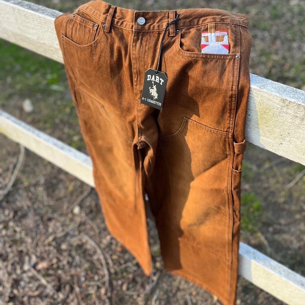 DART DIST Chocolate Double Knee Wide Leg JNCO Style Jeans NEW SIZE XL 36” waist - Picture 5 of 7